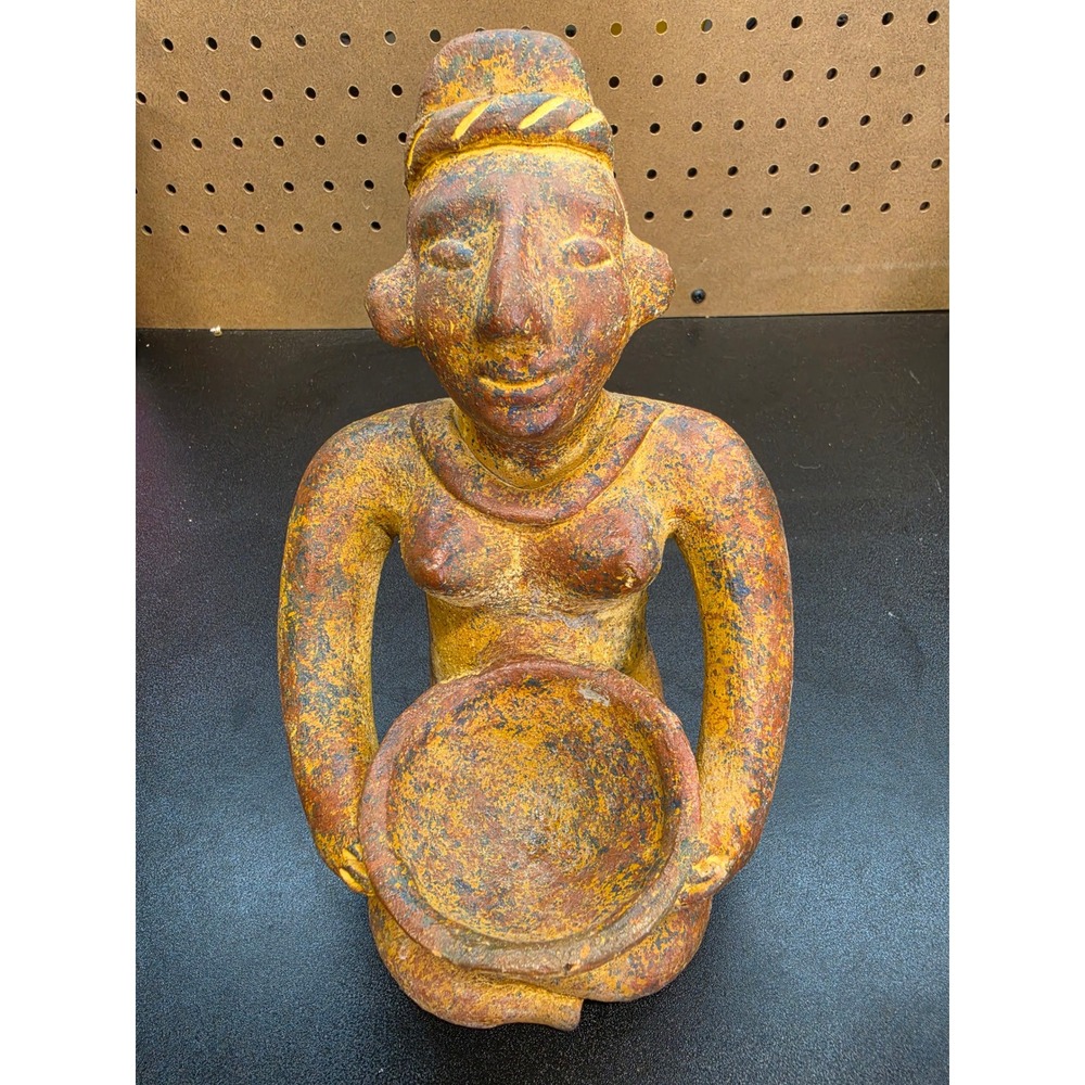 Vintage Pre-Columbian Style Terracotta Clay Female Figure Offering Sculpture